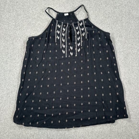 Old Navy Gauzy Embroidered Tank Top Women's Small Black Keyhole Sleeveless Boho - Picture 1 of 8